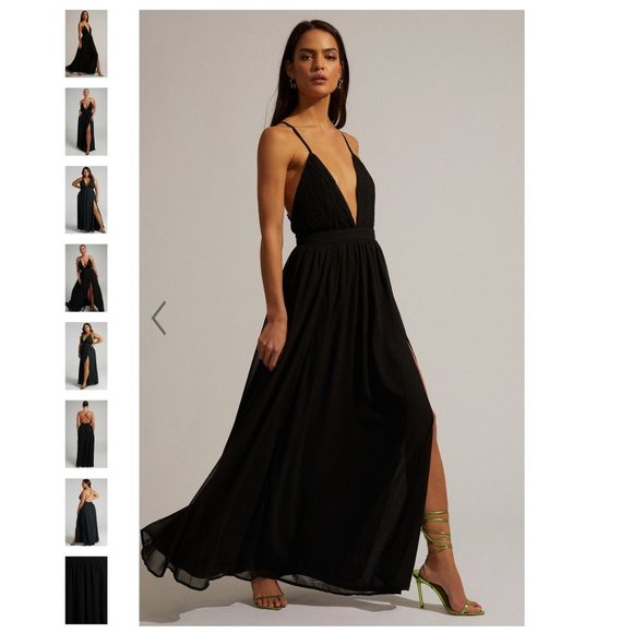 Black plunge open back black maxi dress with thigh slit size 2 - Picture 1 of 9